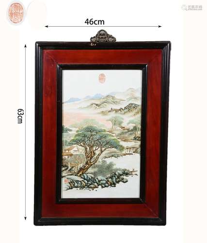 Famille Rose Landscape Figure Porcelain Plaque