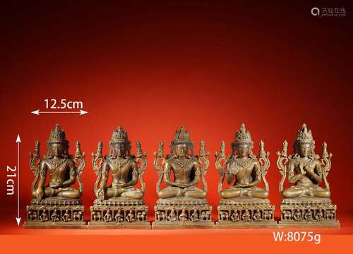 Five Gilt-Bronze Statues of Buddha