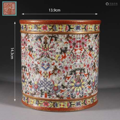 Famille Rose Gilt-Inlaid Flower Brush Pot