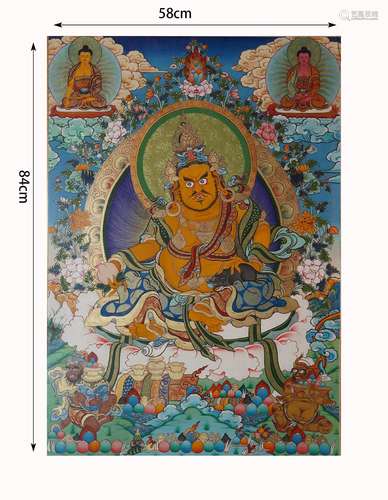 Painted Thangka of Yellow Jambhala