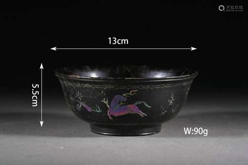 Carved Black Cinnabar Lacquer Bowl