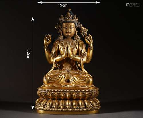 Gilt-Bronze Statue of Four-Armed Avalokitesvara