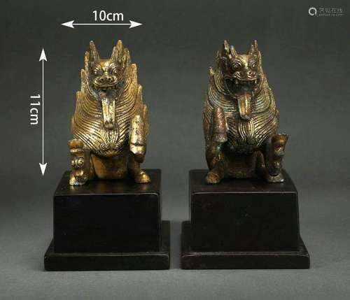 Pair of Gilt-Bronze Statues of Beasts