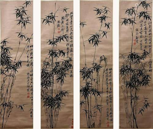 Zhang Banqiao, Four Chinese Bamboo Paintings