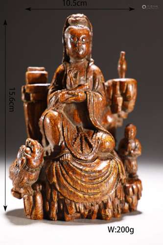 Carved Bamboo Statue of Avalokitesvara