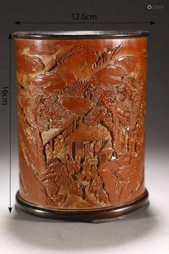 Carved Bamboo Figure Story Brush Pot