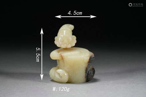 Carved Jade Drum Figure