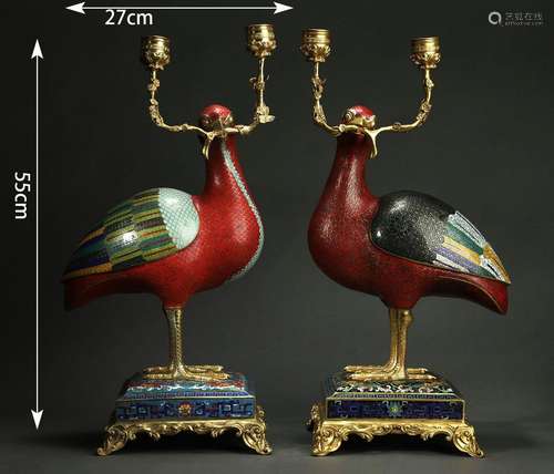 Pair of Cloisonne Enamel Parrot Lamps