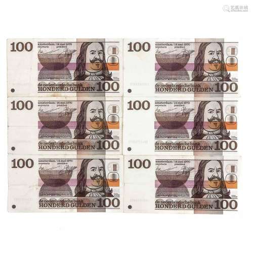 A Collection of 6 100 Guilder Bank Notes