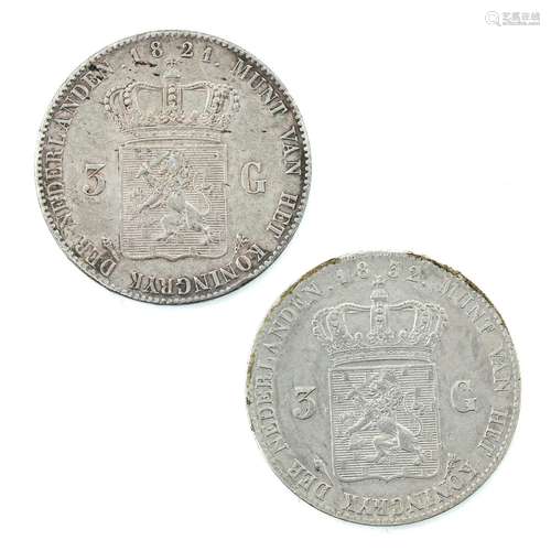 A Lot of 2 Silver 3 Guilder Coins