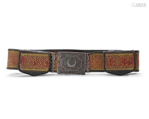 IHRAM BELT, LEATHER, SILK AND LINEN WITH METAL BUCKLE, 19TH ...