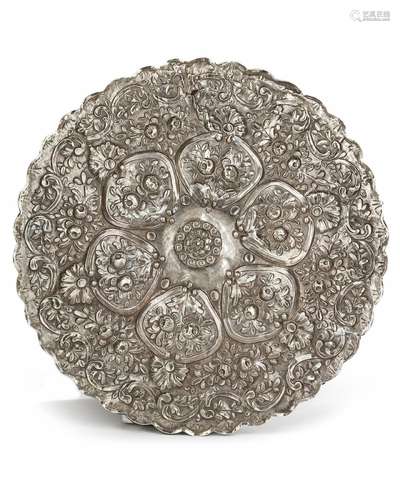 AN OTTOMAN CIRCULAR SILVER MOUNTED MIRROR,  TURKEY, LATE 19T...