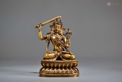 17-18世紀風格 銅鎏金文殊菩薩造像