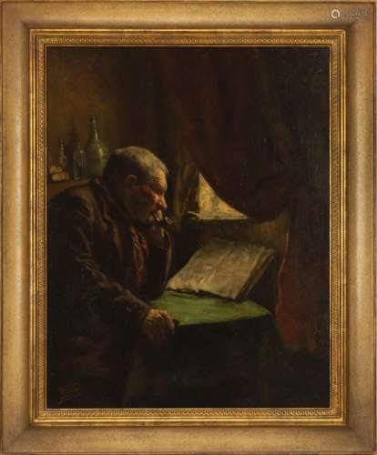 Mann mit Pfeife beim Lesen