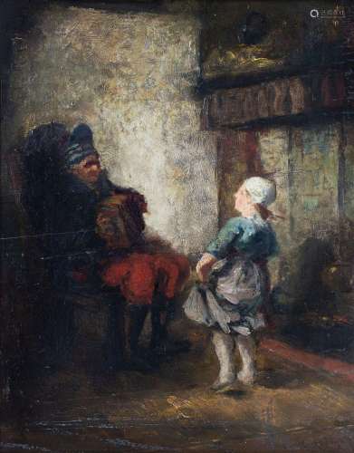 Bauer mit Ziehharmonika und tanzendes Kind