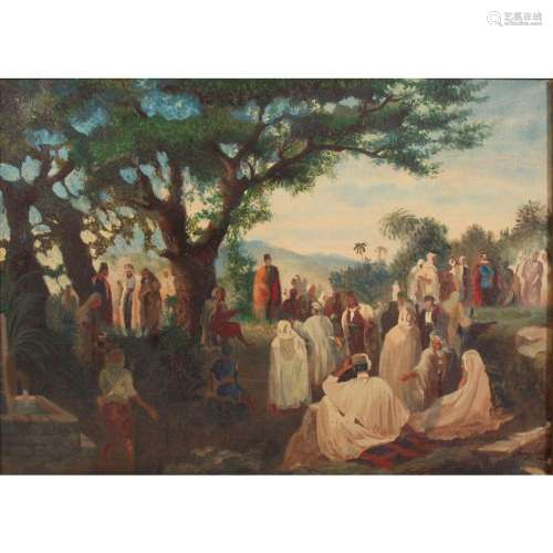 Oil on Canvas of an Arab Gathering.