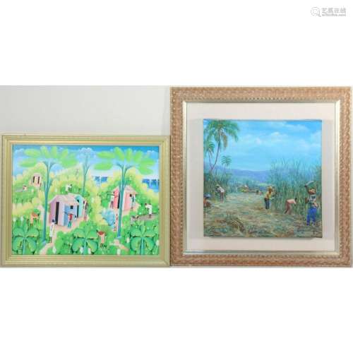 (2) Haitian Landscapes. Oil on Canvas.