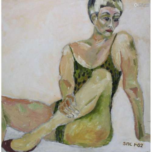 S.M.C. Signed Oil on Board. In Swimsuit.