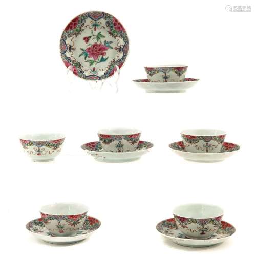 A Series of 6 Famille Rose Cups and Saucers