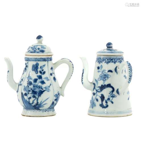 A Blue and White Small Pitcher and Chocolate Pot