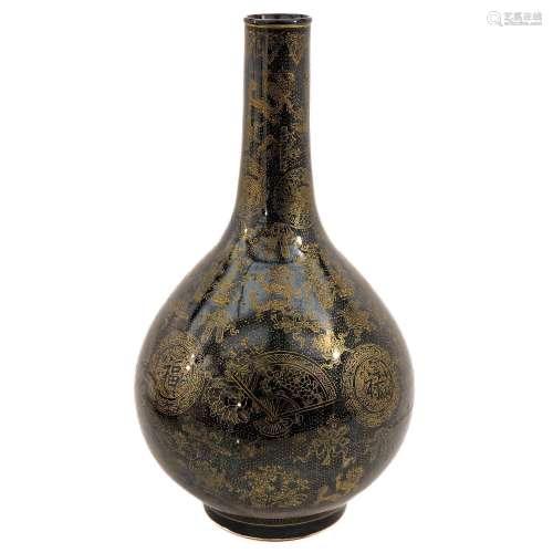 A Black and Gilt Decor Bottle Vase