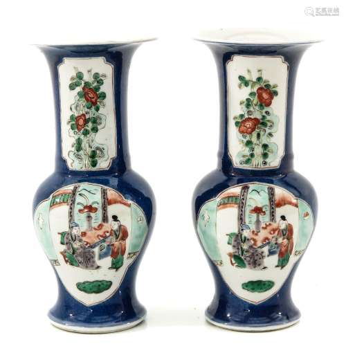 A Pair of Powder Blue Famille Verte Vases