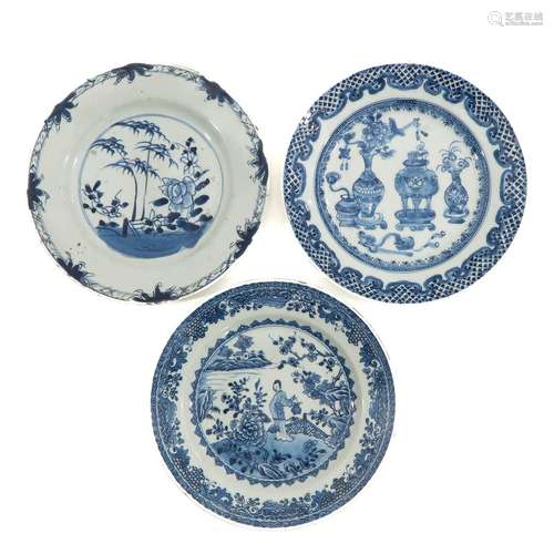 A Collection of 3 Blue and White Plates