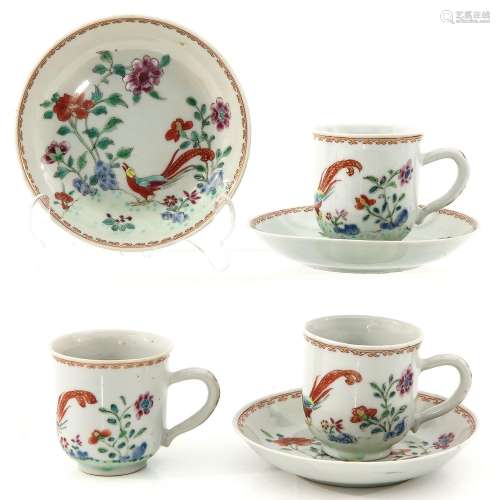 A Set of 3 Famille Rose Cups and Saucers