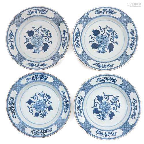 A Series of 4 Blue and White Plates