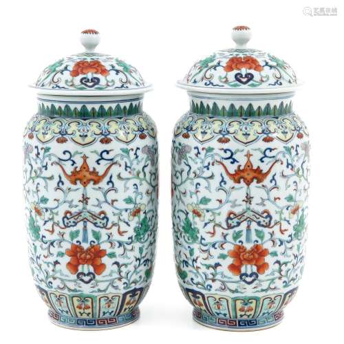 A Pair of Doucai Jars with Covers