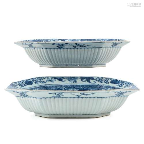 A Pair of Blue and White Serving Bowls