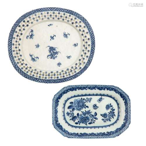 A Lot of 2 Blue and White Trays