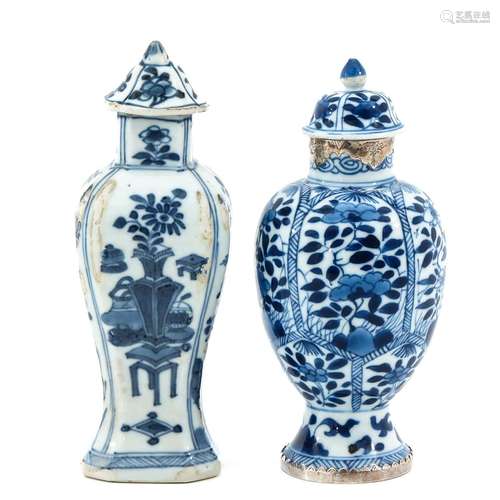 A Lot of 2 Blue and White Garniture Vases