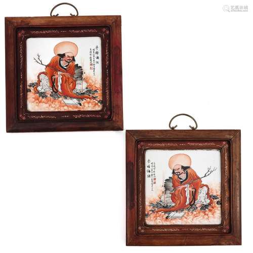 A Pair of Framed Chinese Tiles