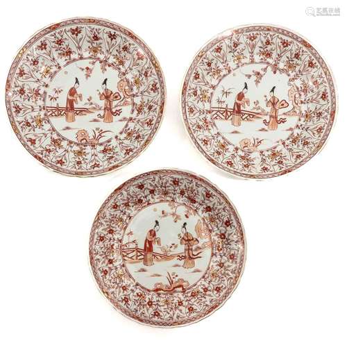 A Series of 3 Iron Red and Gilt Decorates Plates