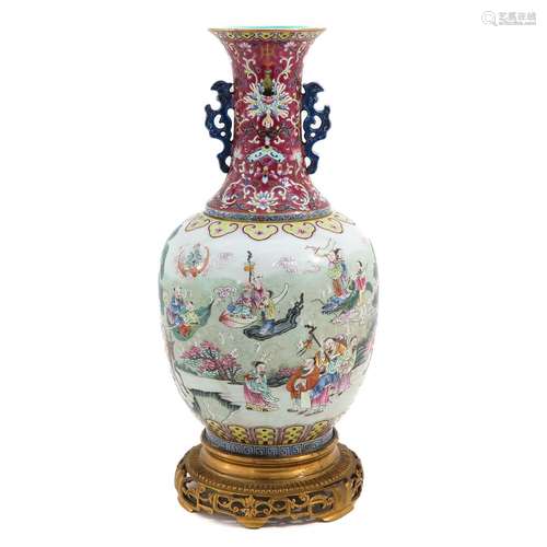 A Famille Rose and Ruby Glaze Vase