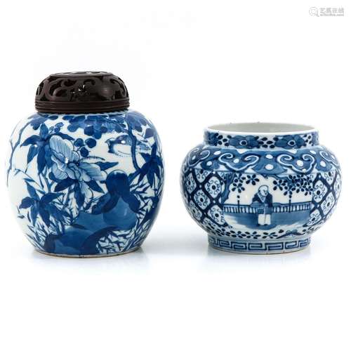 A Blue and White Ginger Jar and Vase