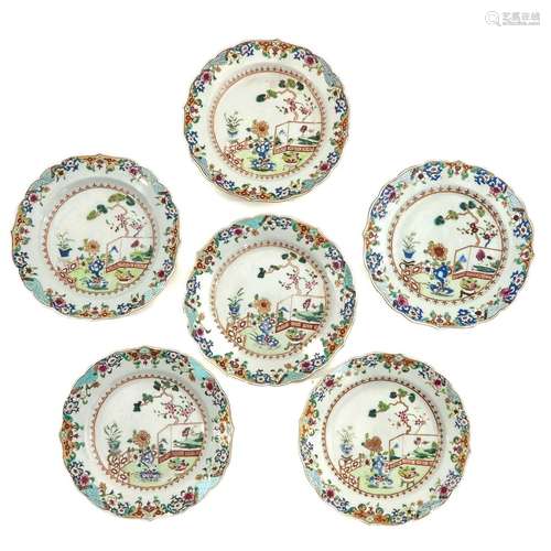 A Series of 6 Famille Rose Plates