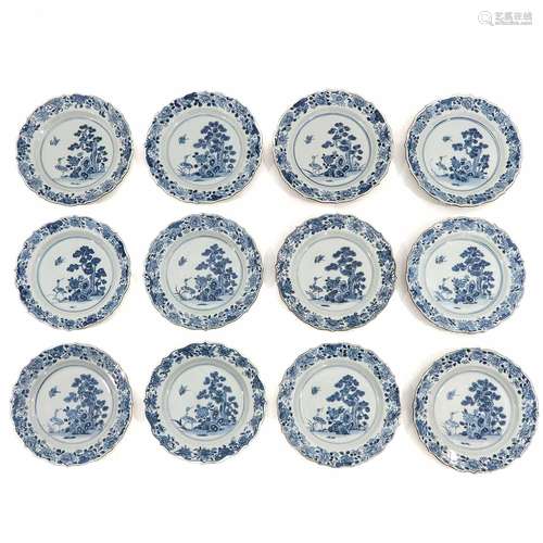 A Series of 12 Blue and White Plates