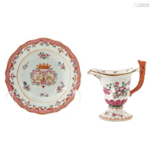 A Famille Rose Creamer and Armorial Dish