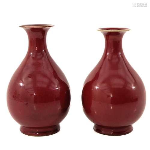 A Lot of 2 Sang de Boeuf Vases