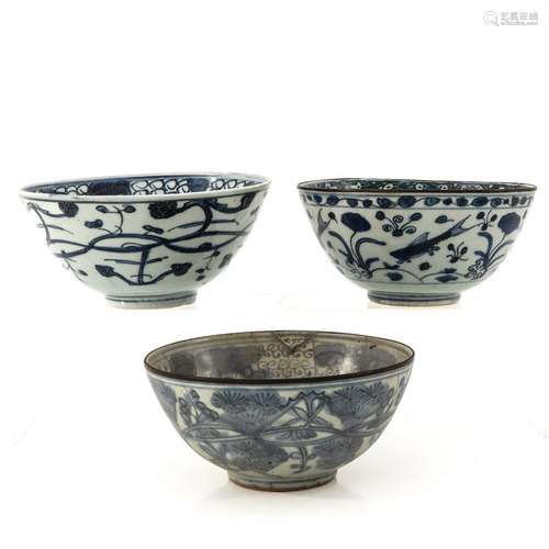 A Lot of 3 Ming Bowls