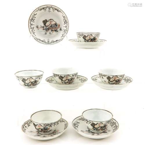 A Collection of  Encre de Chinese Cups and Saucers