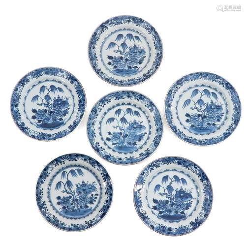 A Series of 6 Blue and White Plates