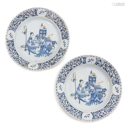 A Pair of Blue and Gilt Decor Plates