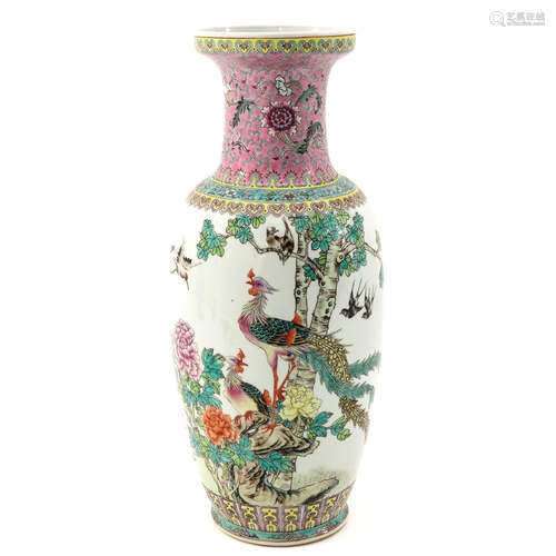 A Famille Rose Peacock Vase