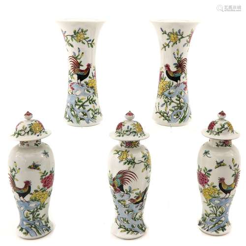 A 5 Piece Famille Rose Garniture Set