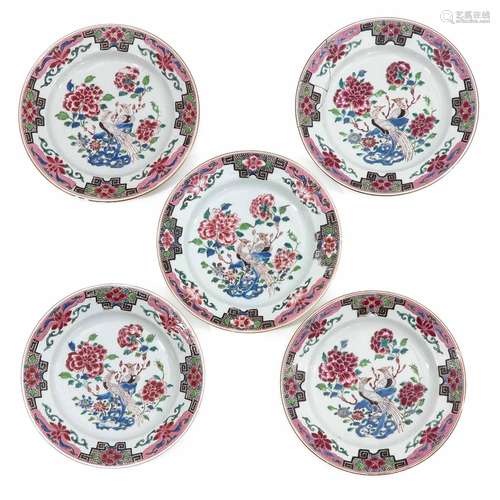 A Series of 5 Famille Rose Plates