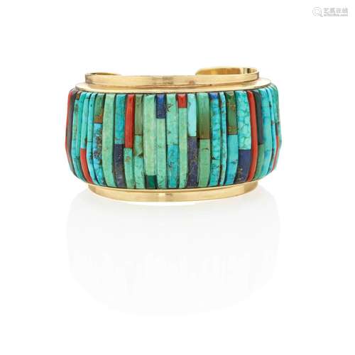 【Y】A Charles Loloma gold cuff bracelet