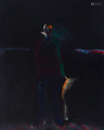 A Fritz Scholder painting, Man and Dog 15, 1992